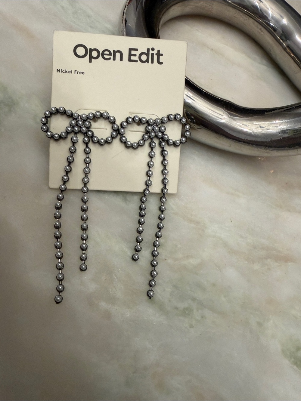 Open Edit Nordstrom Silver Pearl Bow Drop Earrings